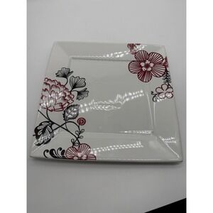 Coventry Everette Square Porcelain dinner Plate Red Black Floral White 10 n